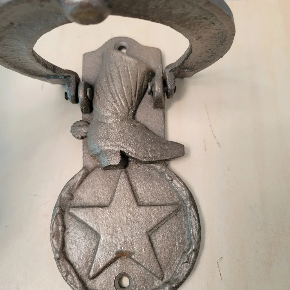 Cast Iron Cowboy Boot Horseshoe Door Knocker Rustic Western Home Decor - Picture 2 of 4